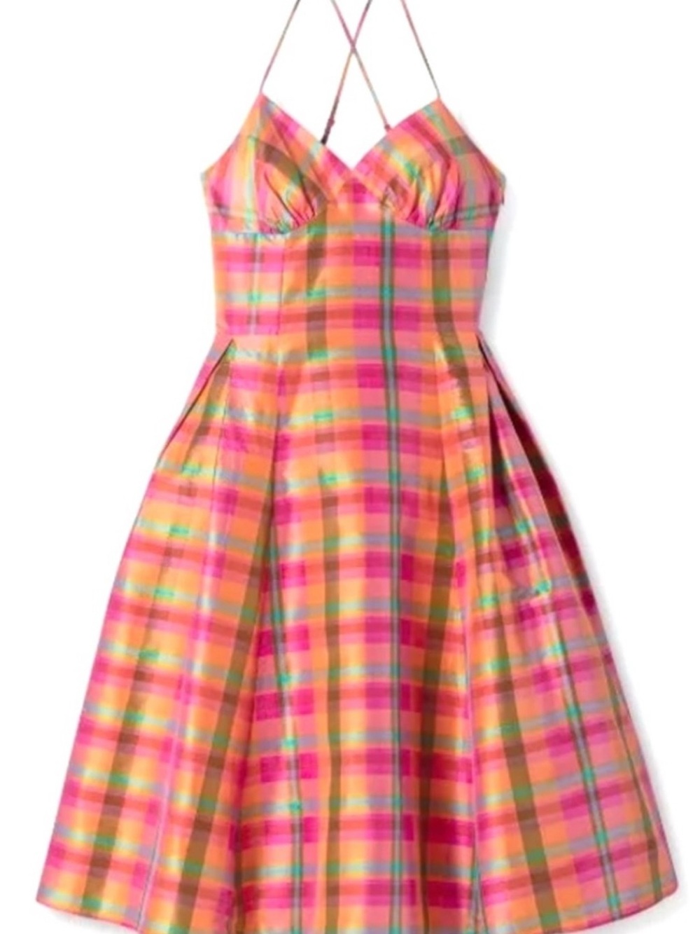 Isaac Mizrahi Bright Pink Plaid Fit-and-Flare silk Dress - Picture 2 of 7